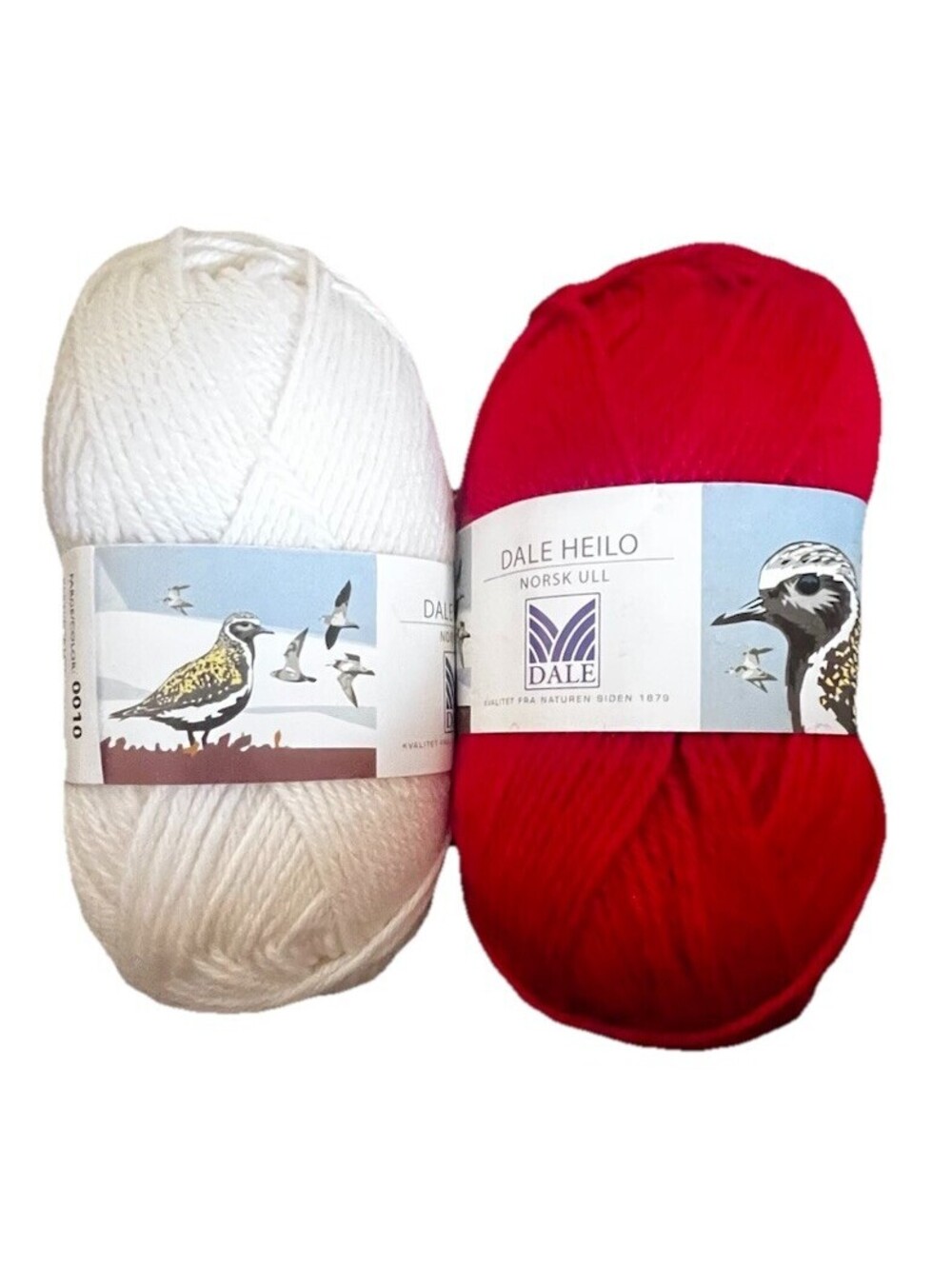 Lot 2 Skeins Dale Helio of Norway Norwegian Wool Yarn White Red 50 Gram Each